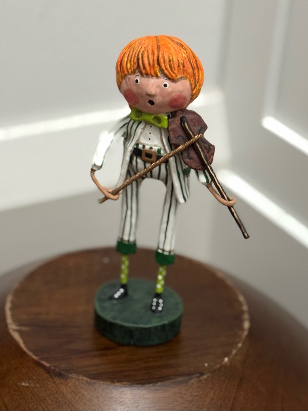 Lori C. Mitchell Violin Boy Figurine Orange Hair Folk Art Collectible